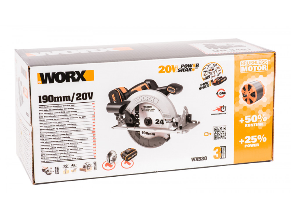 Циркулярная пила аккумуляторная бесщеточная WORX WX520