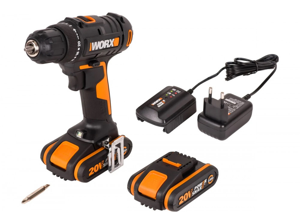 Дрель-шуруповерт аккумуляторная WORX WX100.2, 20В, 2Ач х2, ЗУ 0,4А, сумка Дрель-шуруповерт аккумуляторная WORX WX100.2, 20В, 2Ач х2, ЗУ 0,4А, сумка